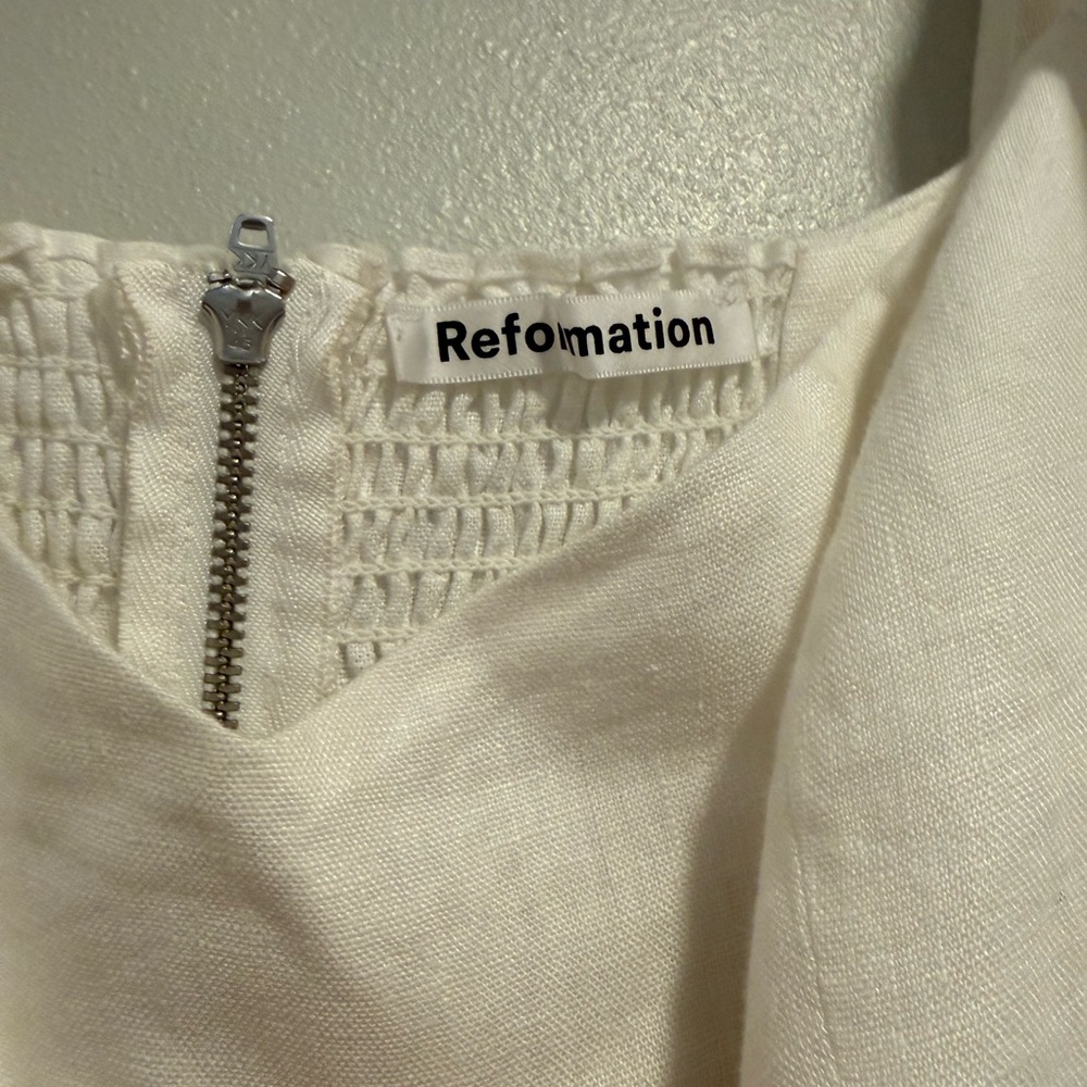 Reformation Rhode 100% Linen White Puff-Sleeve Midi Dress sz12 - Picture 3 of 4